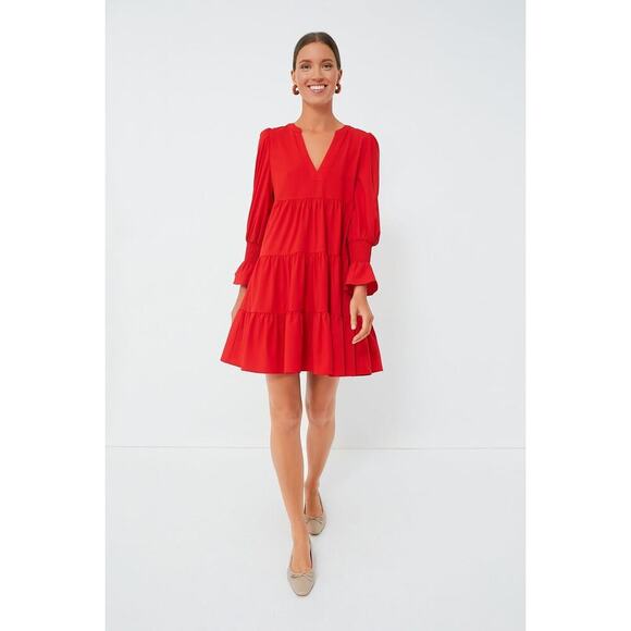 POMANDER PLACE Red Crepe Kenzo Dress Size L NWT Retail $98 Tuckernuck - Picture 7 of 8